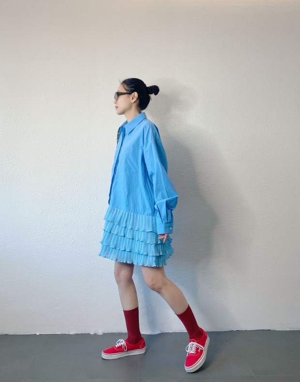 Blue Ruffle Shirt Dress #250225